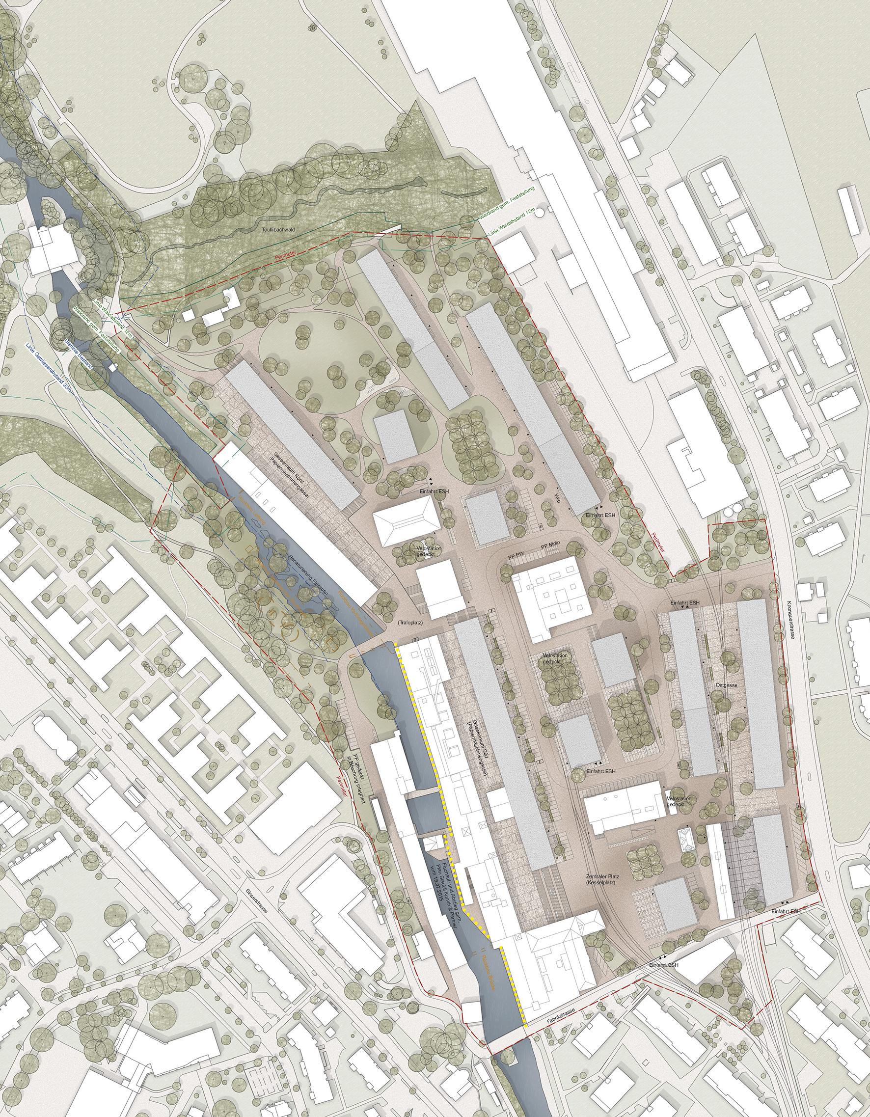 Working together with the selected planning team, consisting of Albi Nussbaumer Architekten, Boltshauser Architekten and Appert Zwahlen Partner AG Landschaftsarchitektur BSLA, EBP then drafted an official development proposal and a masterplan based on the winning design submission.