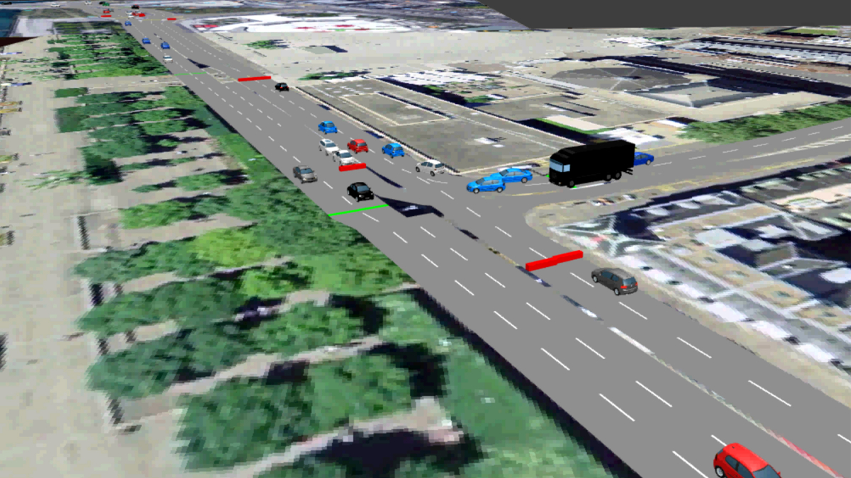 Momentaufnahme aus Verkehrssimulation, Knoten Falkenstrasse/Utoquai