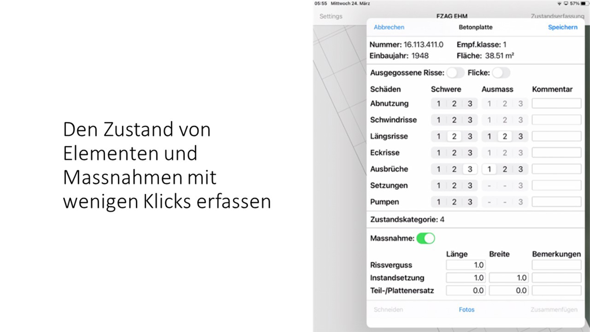 Erfassen des Zustands und der Massnahmen während der Inspektion