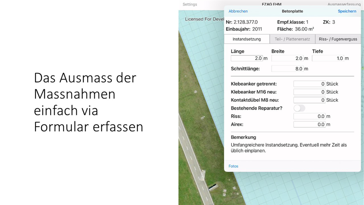 Bestimmen des Ausmasses nach der Instandsetzung einer Betonplatte
