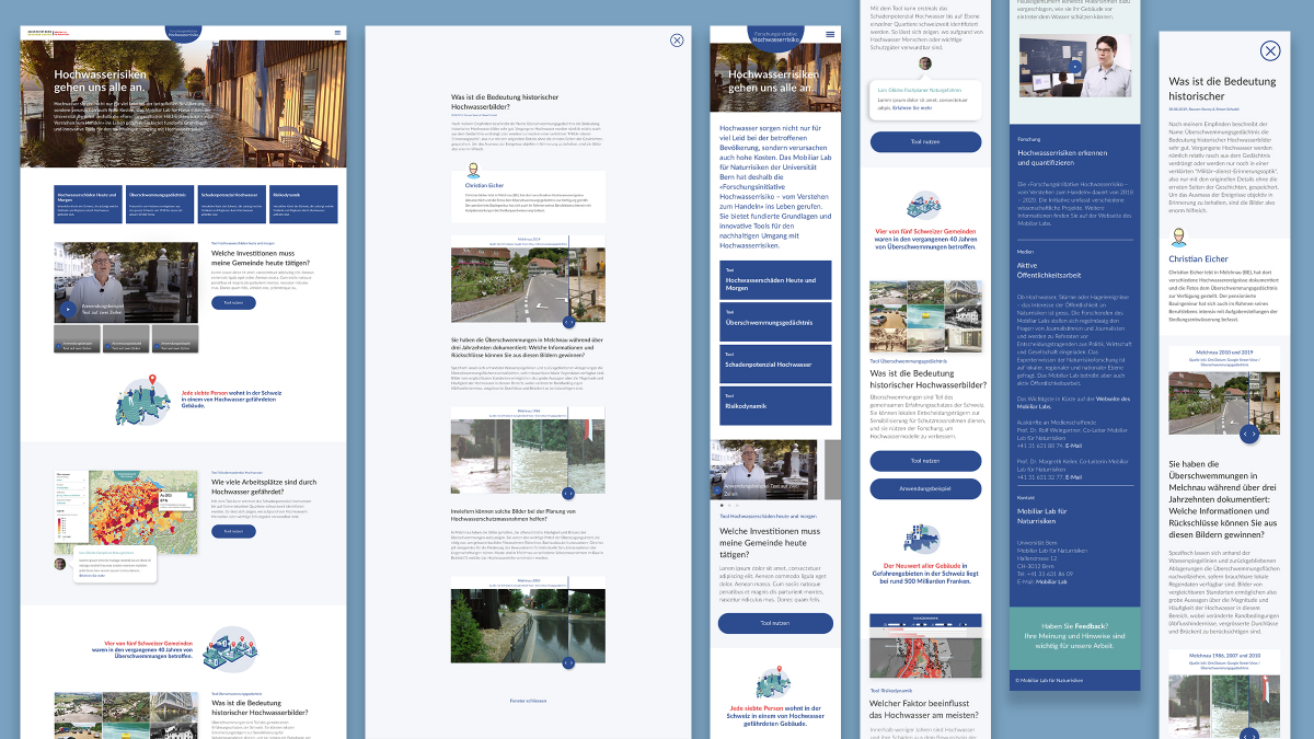 Web-Tool “Schadenpotenzial”:  Nutzungsansicht mit verschiedenen Einstellungen und Detailansicht