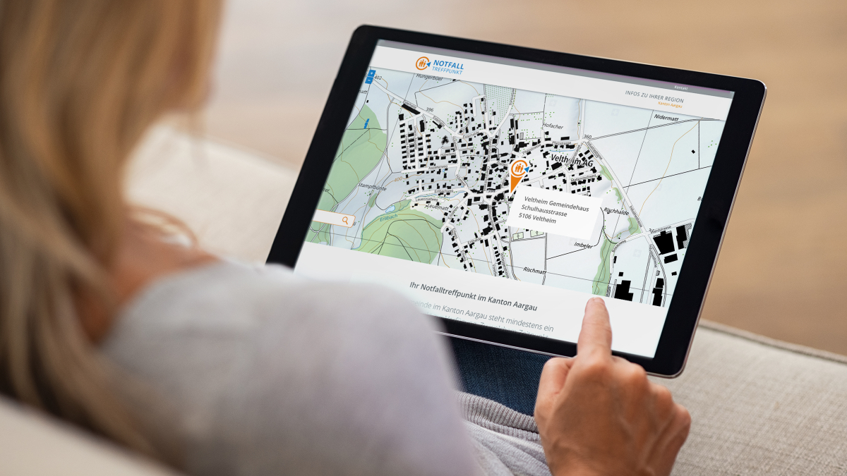 Website Notfalltreffpunkte auf Tablet