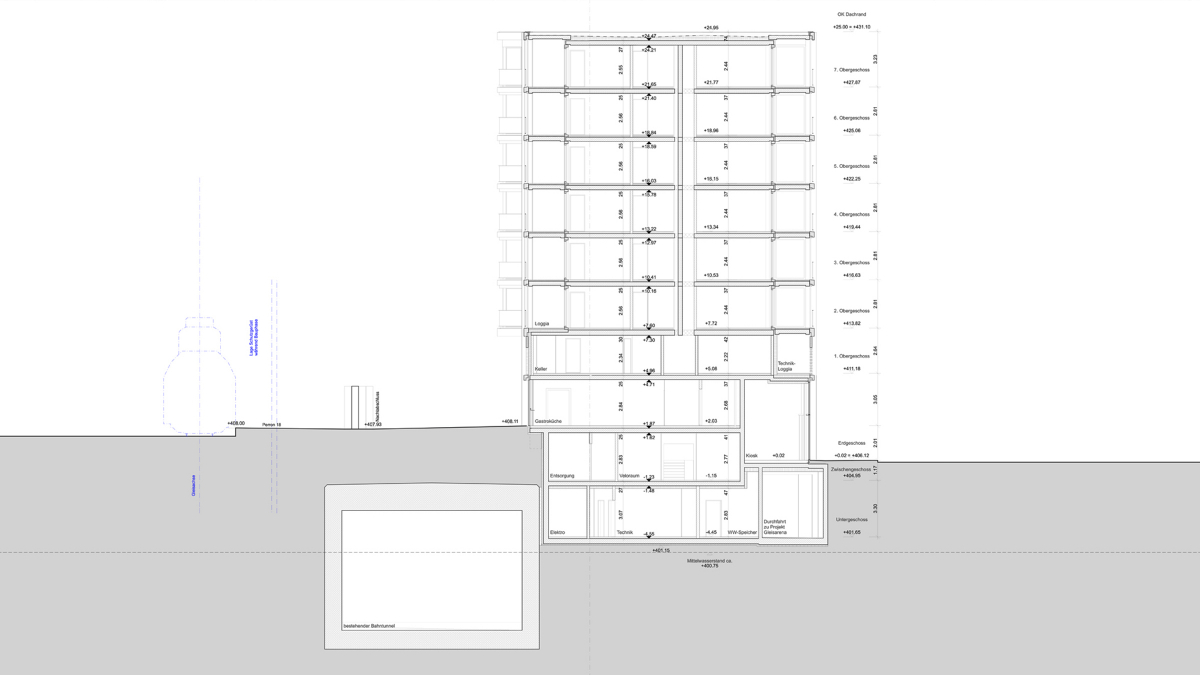 The underground level is situated directly adjacent to a metropolitan railway tunnel. The available space is extraordinarily tight. Copyright: SBB Real Estate