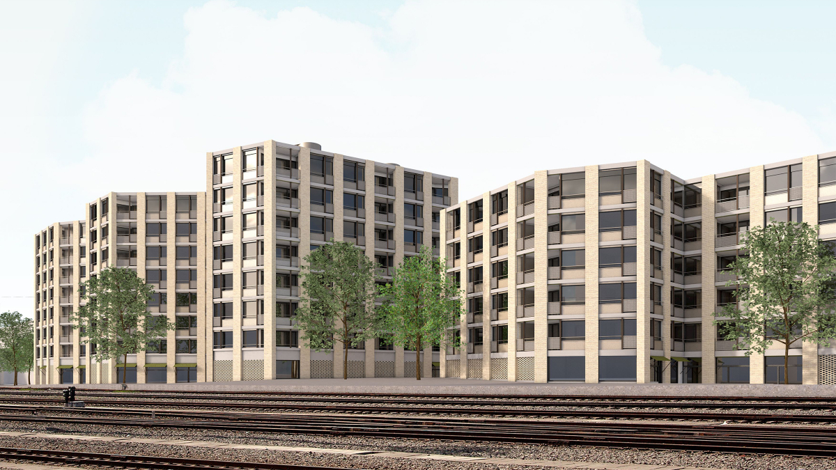 A very narrow strip of land between Zollstrasse and the railroad tracks outside the main railway station in Zurich is the site of a new development project by SBB Real Estate. Copyright: SBB Real Estate