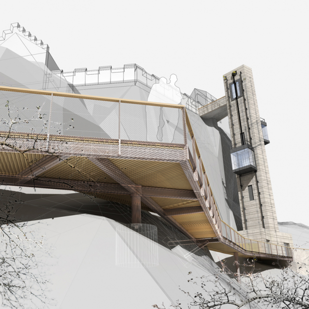 Rheinfall Schloss Laufen, Steg und Turm